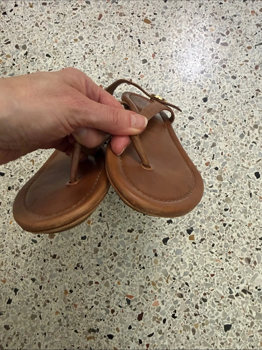 Tory Burch Minnie brown travel sandal flat 9 leather